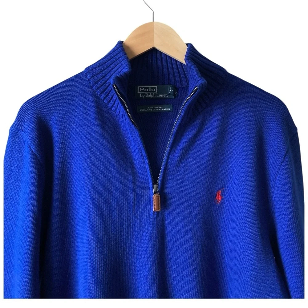 POLO RALPH LAUREN Men’s Blue Cotton 1/4 Zip Long Sleeve Pony Pullover Sweater L